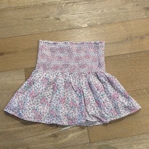 LoveShackFancy Pink Floral Smocked Mini Skirt